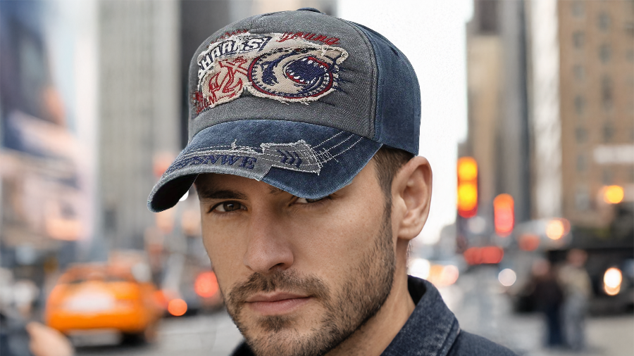 Gestickte Distressed-Baseballkappen im Vintage-Look mit verwaschener Applikation: Klassische Handwerkskunst trifft auf modernen Streetstyle